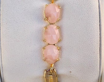 Blush Pink Agate stones in a gold bezel on an Upcycled Vintage Gold Stretchy Watchband, bridal bracelet, stacking bracelet