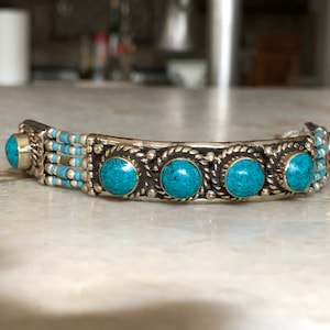 Turquoise and Silver boho tribal bracelet