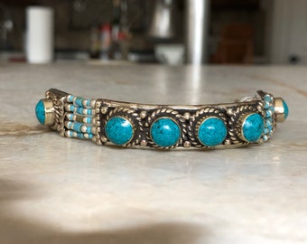 Turquoise and Silver boho tribal bracelet