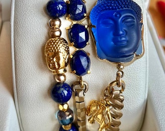 Faceted Lapis stones on an Upcycled Vintage Stretchy Watchband