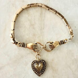 Vintage Gold Uhrenarmband mit Händen und Herz Charm, Stapelarmband
