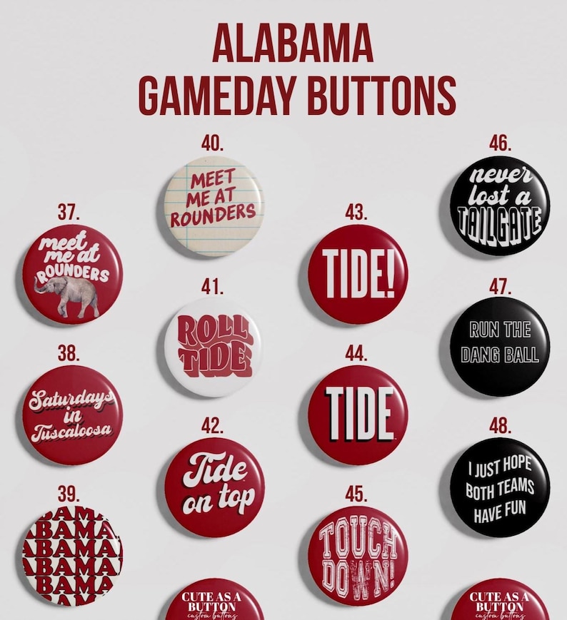 Alabama Gameday Buttons | Officially Licensed Alabama Tailgate Pins ...