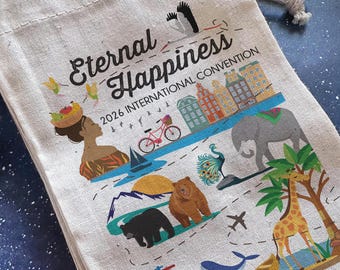 Personalized 2026 Eternal Happiness International Convention Gift Bag, Natural Canvas 4x6