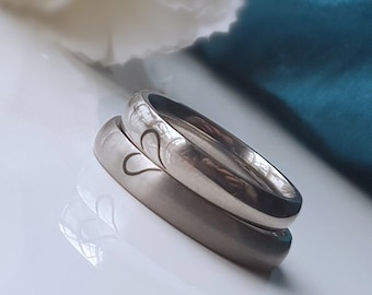 Titanium Rings Heart Engraved, Laser Engraved in Fine Detail on a 4mm Pure Titanium Band. Matt or Polished Couples matching wedding Rings.