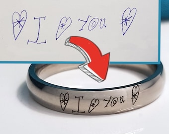 Titanium Ring Your Handwriting - Personalised Written Text Laser Engraved in Fine Detail on a 4mm Titanium Band