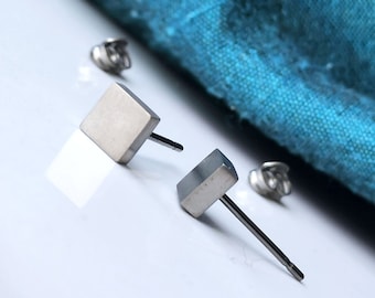 Silvery Grey Titanium Earrings 5mm Square Studs. Hypoallergenic and Nickel Free.