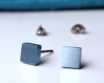 Pale Blue Titanium Earrings 5mm Square Studs. Hypoallergenic and Nickel Free.