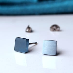 Pale Blue Titanium Earrings 5mm Square Studs. Hypoallergenic and Nickel Free.