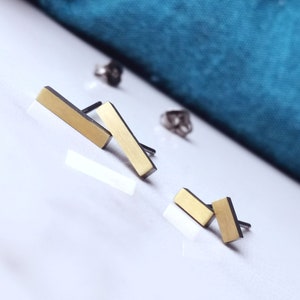 Golden Titanium Earrings 5mm & 10mm Bar Studs. Hypoallergenic and Nickel Free.
