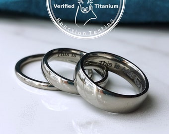 Engraved Titanium Wedding Band, 2mm 4mm 5mm 6mm Ring. Tough Modern Minimal Nickel Free Mens Ring