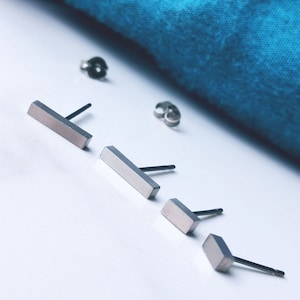 Silvery Grey Titanium Earrings 5mm & 10mm Bar Studs. Hypoallergenic and Nickel Free.