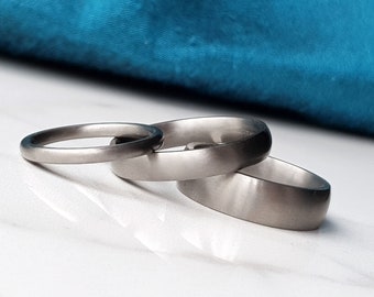 Matte Titanium Wedding Band, 2mm 4mm 5mm 6mm Ring Width. Modern Engraved Minimal Nickel Free Mens Ring