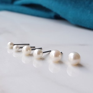 Titanium White Pearl Earrings. Freshwater AAA Cultured Pearls in 3mm to 10mm. Pure Titanium Hypoallegenic & Nickel Free.
