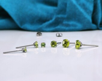 Titanium Peridot Stud Earrings: Hypoallergenic Solitaire Studs Nickel-Free 3mm 4mm 5mm 6mm