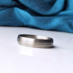 Matte Titanium Wedding Ring. Single Line Mens Wedding Band. 5mm/6mm Wide. Nickel free