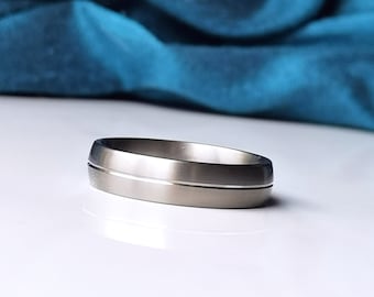 Matte Titanium Wedding Ring. Single Line Mens Wedding Band. 5mm/6mm Wide. Nickel free