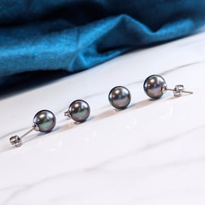 Tahitian Pearl Titanium Earrings. Large 9mm Finest Black Pearl Studs. Pure Grade Titanium, Hypoallergenic, Nickel & Lead Free.