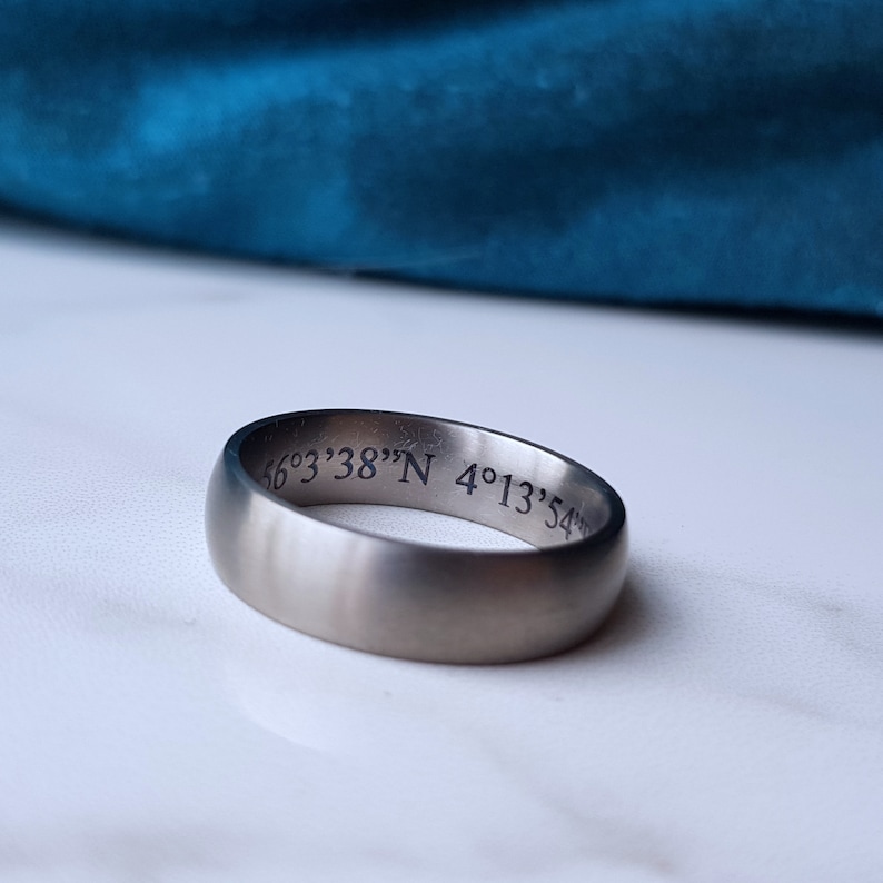 Matte Titanium Wedding Band, 2mm 4mm 5mm 6mm Ring Width. Modern Engraved Minimal Nickel Free Mens Ring image 6