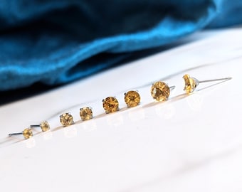 Titanium Citrine Stud Earrings: Faceted Orange Solitaire, Hypoallergenic Nickel-Free