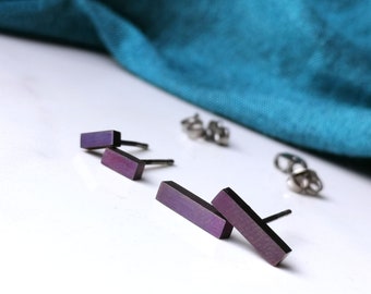 Purple Titanium Earrings 5mm & 10mm Bar Studs. Hypoallergenic and Nickel Free.