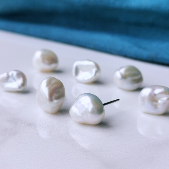Titanium White Keshi Pearl Earrings Large 12mm Real Baroque Pearl