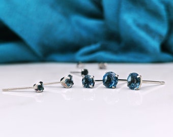 Titanium London Blue Topaz Stud Earrings. Faceted Blue Solitaire Studs in 3mm,4mm,5mm or 6mm. Hypoallergenic and Nickel Free.