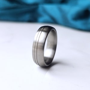 Matte Titanium Wedding Ring. Double Line Mens Wedding Band. 4mm/5mm/6mm Wide. Nickel free