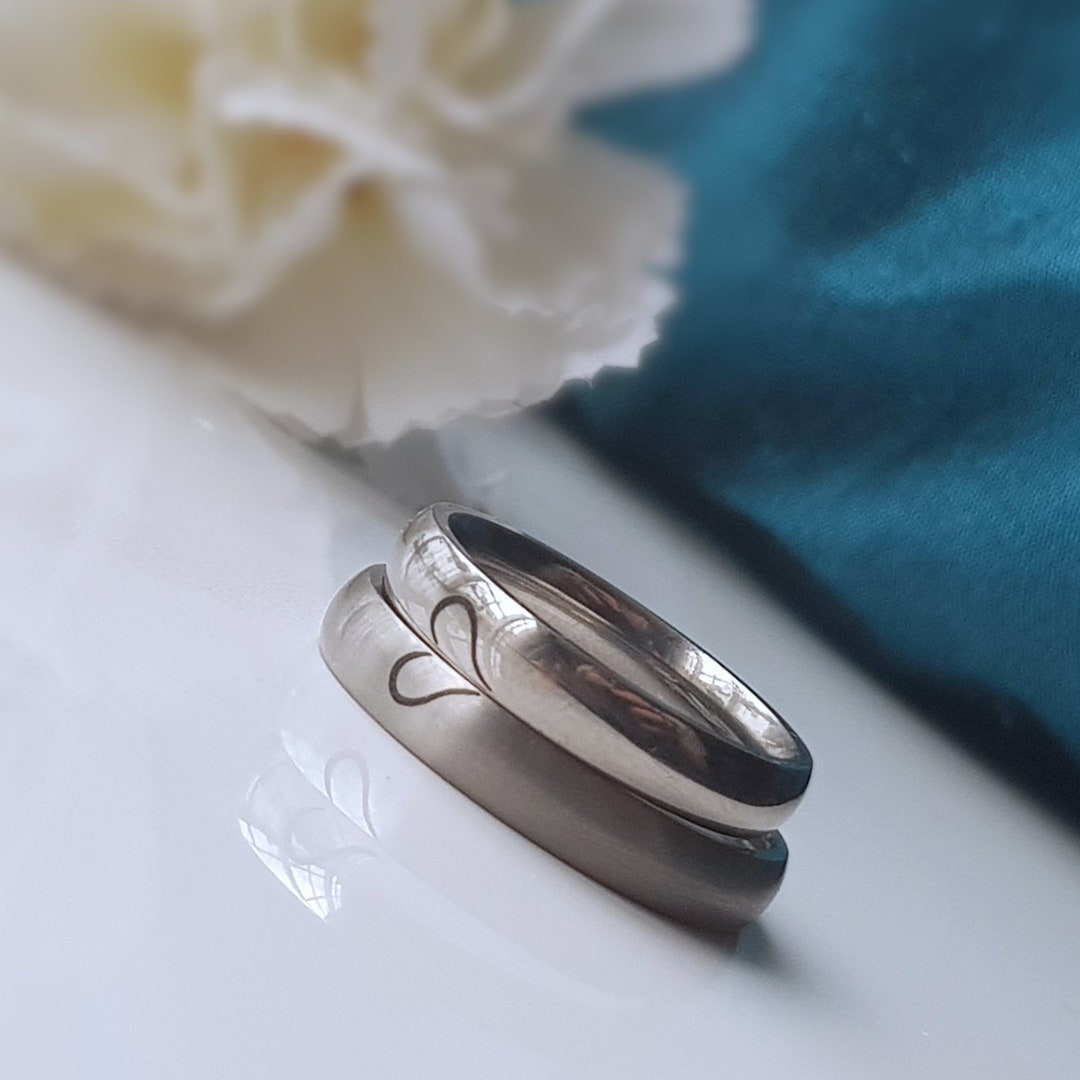 Engraved Heart Titanium Matching Wedding Rings, Couples Promise Bands ...