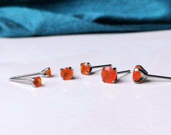 Titanium Carnelian Stud Earrings: Faceted Orange Solitaire, Hypoallergenic Nickel-Free