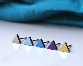 Titanium Triangle Stud Earrings - Hypoallergenic Geometric Jewellery Gold, Light Blue, Dark Blue, Purple, Grey