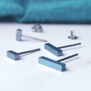 Pale Blue Titanium Earrings 5mm & 10mm Bar Studs. Hypoallergenic and Nickel Free.