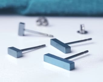 Pale Blue Titanium Earrings 5mm & 10mm Bar Studs. Hypoallergenic and Nickel Free.