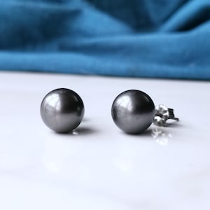 Tahitian Pearl Titanium Earrings. Large 10mm Finest Black Pearl Studs. Pure Grade Titanium, Hypoallergenic, Nickel & Lead Free.