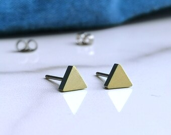Pure Titanium Triangle Stud Earrings, Hypoallergenic and Nickel Free. Simple Golden Titanium Modern Studs.