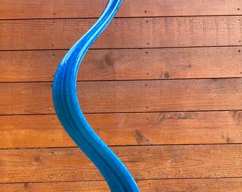 Hand Blown Glass Garden Leaf Art Outdoor Sculpture Aqua Blue