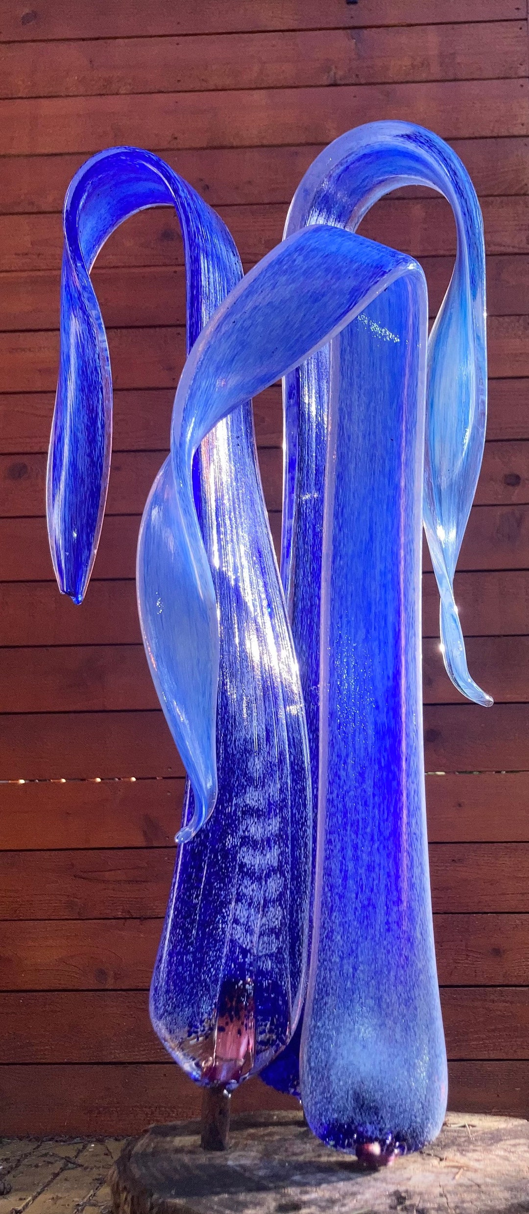 Handblown Glass Handmade Yard Art Trio of Glass Leaves Aqua Etsy