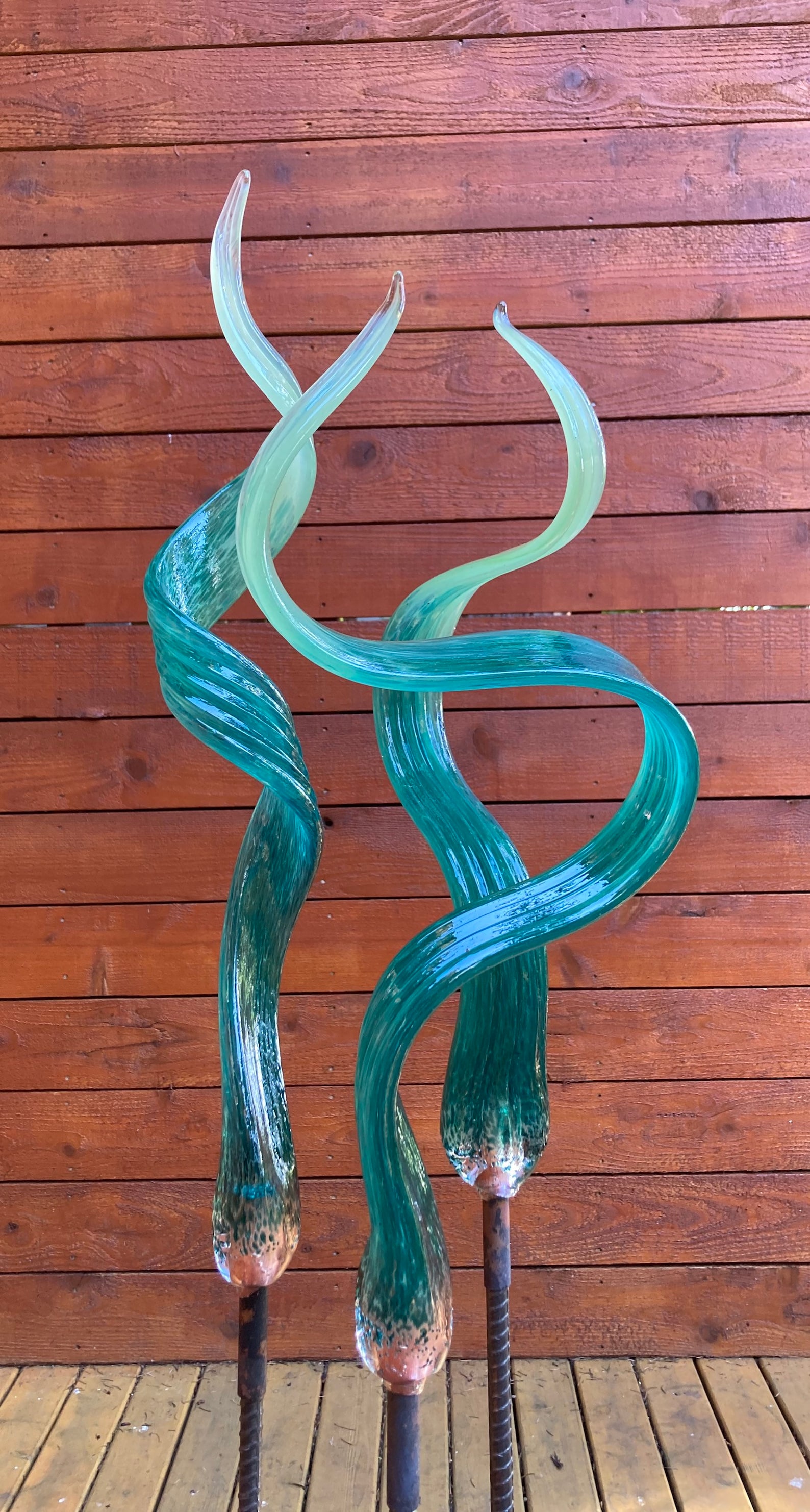 Hand Made Hand Blown Glass Garden Art Yard Art Turquoise Etsy