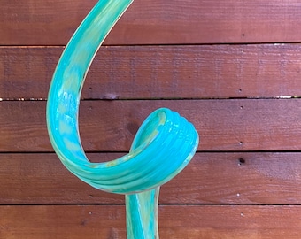 Escultura de vidrio soplado a mano para jardín, arte de hojas, decoración para exteriores, hoja verde azulado