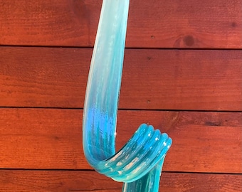 Escultura de vidrio soplado a mano con hojas para jardín, para exteriores, hecha a mano en vidrio azul marino.