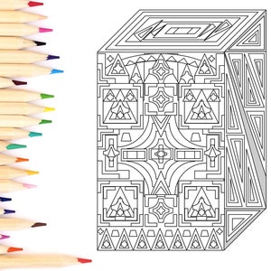 Adult Coloring Page Instant Download, Cuboid, Shapes and Geometric Patterns, Coloring for Mindfulness and Relaxation