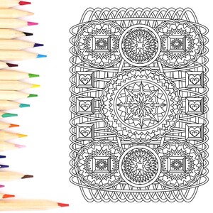 Stars and Hearts, Adult Coloring Page Instant Download, Shapes and Geometric Patterns, Coloring for Mindfulness and Relaxation