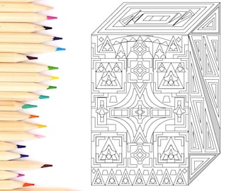 Adult Coloring Page Instant Download, Cuboid, Shapes and Geometric Patterns, Coloring for Mindfulness and Relaxation