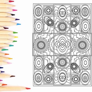 Adult Coloring Page Instant Download, Kaleidoscope, Coloring Geometric Shapes and Patterns, Coloring Page for Mindfulness