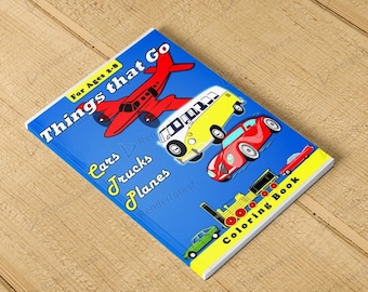 Cars, Trucks, Planes, Rockets Coloring Book for Kids Instant Download,Printable Activity Book for Children,Things That Go Coloring book