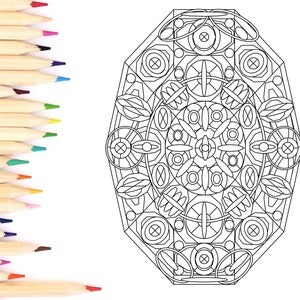 Adult Coloring Page Instant Download, Decagon with Patterns, Fun Geometric Shapes and Patterns, Coloring for Mindfulness and Relaxation