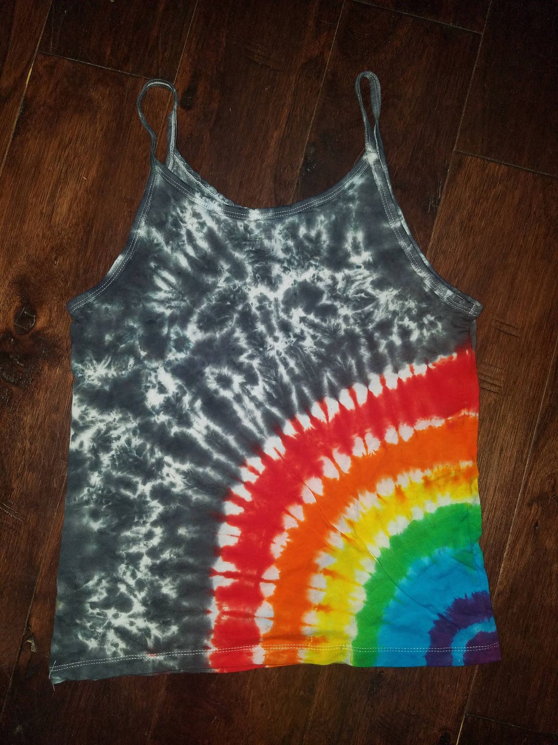 Girls youth large L hand dyed tie dye tank top gray rainbow | Etsy