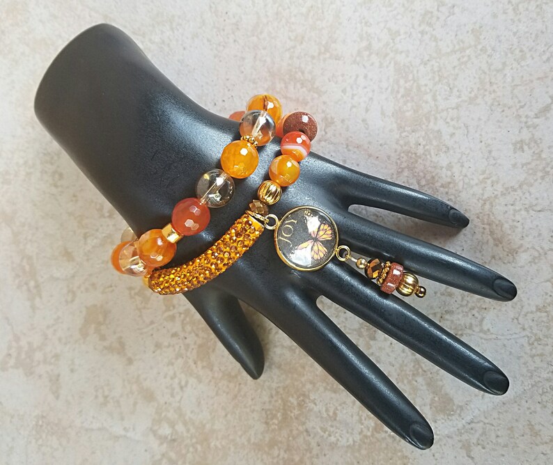 Orange and Clear Beaded Stretchy Bracelet