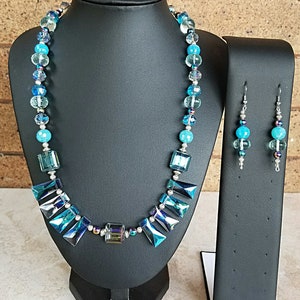 Blue Glass Earring and Necklace Set