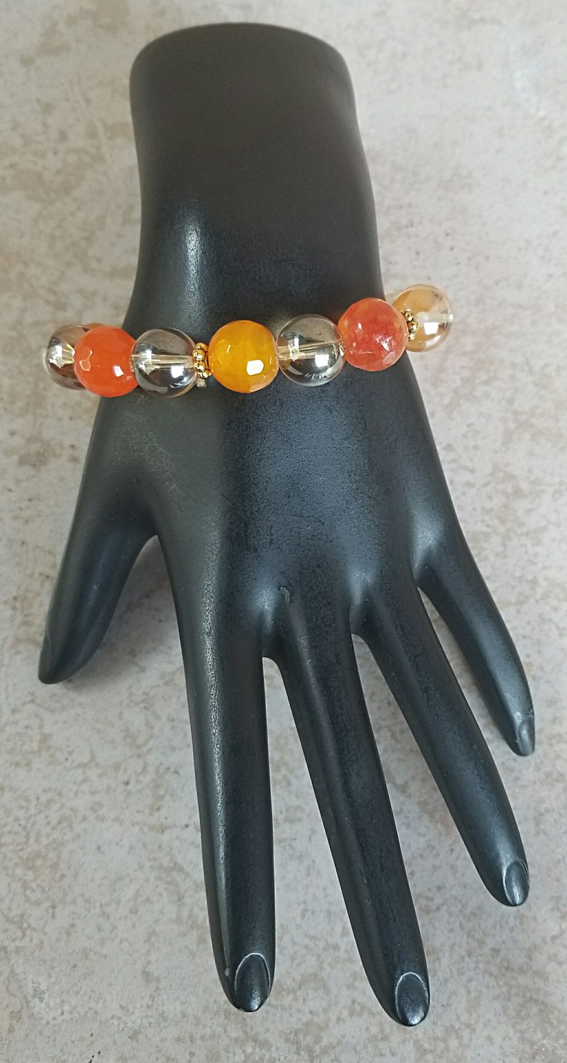 Orange and Clear Beaded Stretchy Bracelet