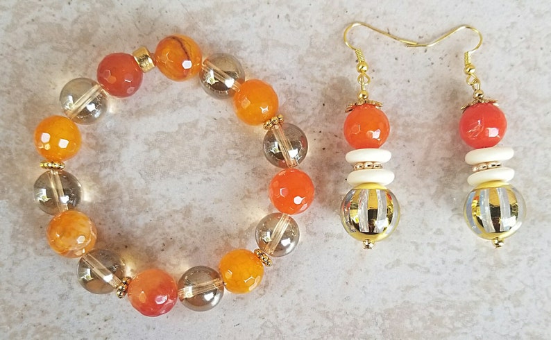 Orange and Clear Beaded Stretchy Bracelet